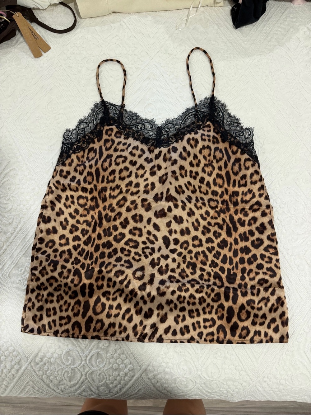 Leopard Print Lace Trim Cami Top - Brown/Black